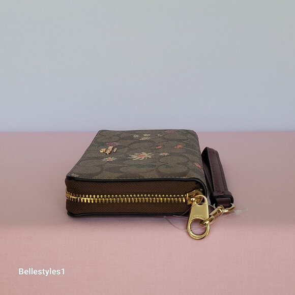 COACH Signature Canvas With Wildflower Print Zip-Around Wallet/Wristlet-Khaki M - Picture 12 of 16